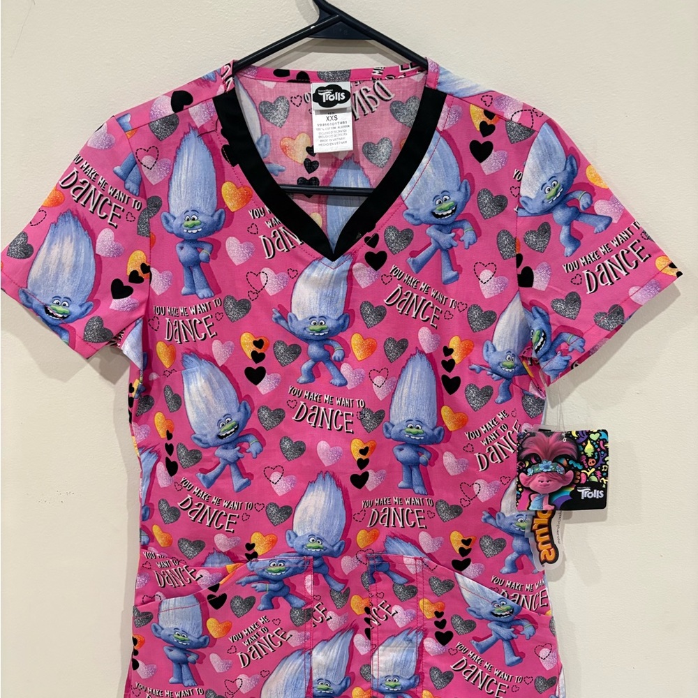 Pink Trolls Graphic Scrub Top perfect for nurses!